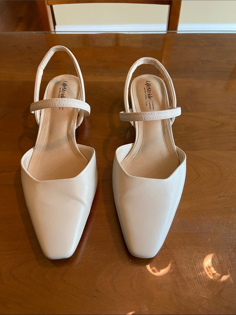 Life Stride Cream Square-Toe Slingback Flats